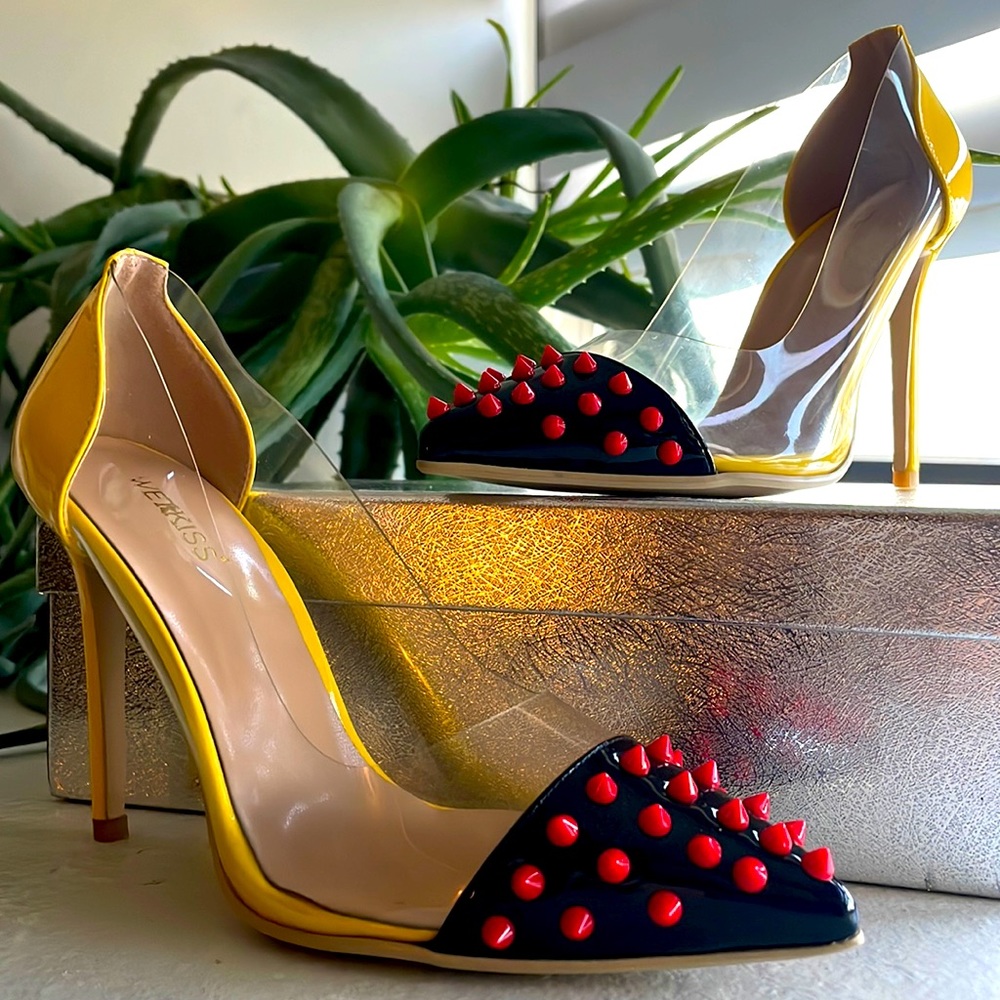 Yellow Clear Red & Black Statement Pumps